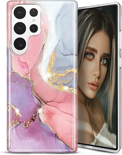 JIAXIUFEN Funda para Galaxy S23 Ultra con purpurina dorada, delgada, a prueba de golpes, TPU suave de goma de silicona, funda de teléfono para