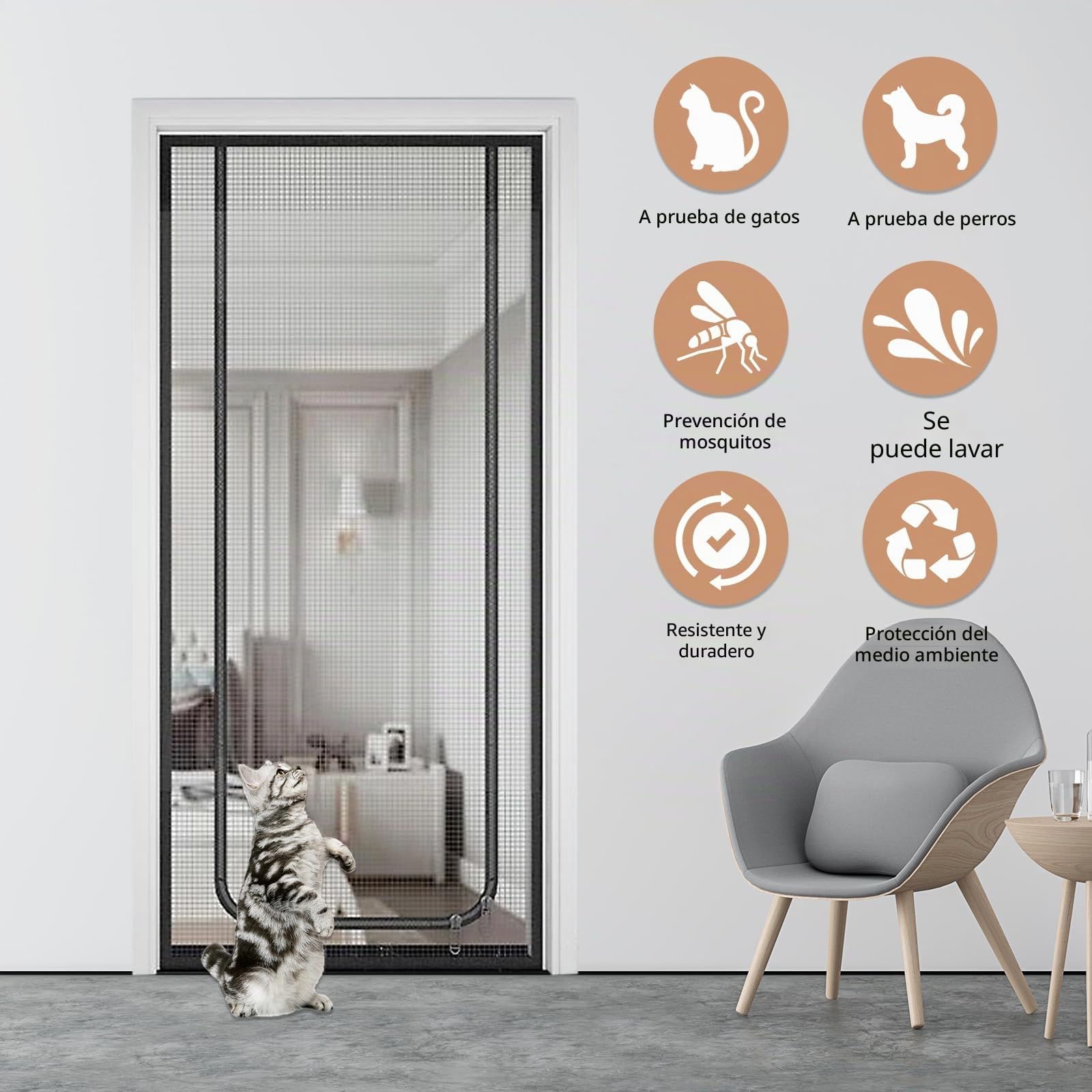 Rejilla para Gatos y Puerta de Balcón - Malla Segura para Mascotas en Salón, Dormitorio, Cocina y Terraza - Resistente y Gruesa para Evitar Escapes (80 x 200)