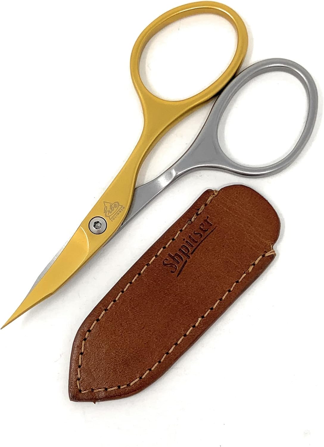 Professional Surgical Stainless Steel Titanium Self Sharpened Combination Nail and Cuticle Scissors - Made in Solingen Germany | Packed with Shpitser Leather Case Titanium Gold
