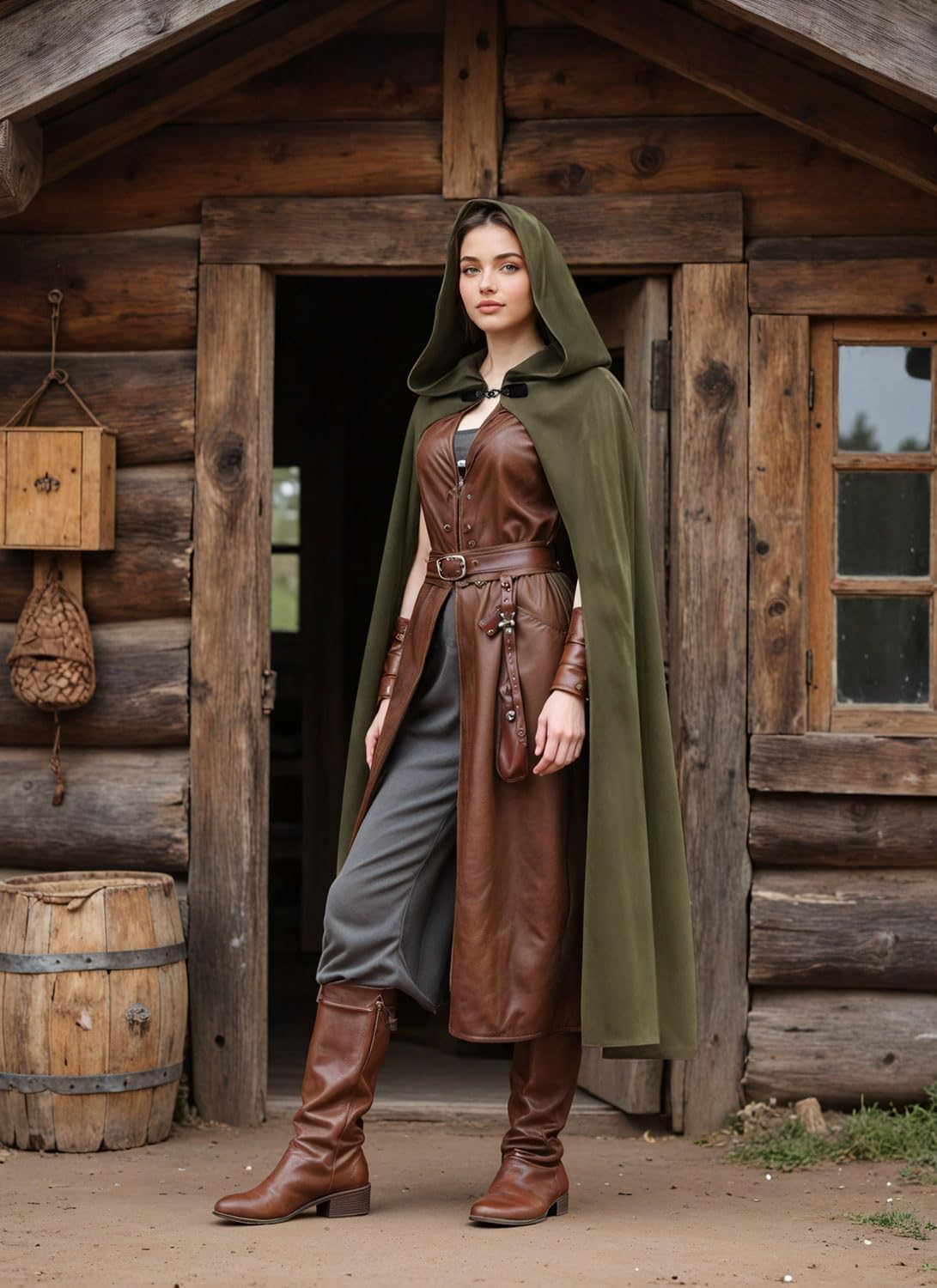 HOMELEX Renaissance Hooded Cloak Halloween Medieval Costume Cosplay Short Cape for Men and Women