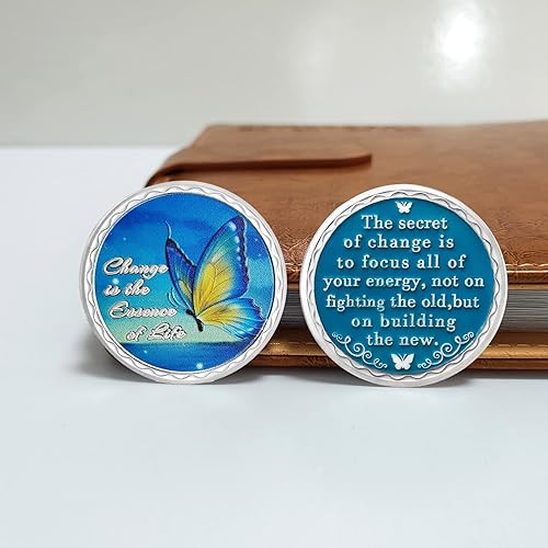 Miniatura 6 de Moneda de sobriedad de mariposa, el cambio es la esencia de la vida Medallón de recuperación AA, chip de sobriedad inspirador para mujeres y