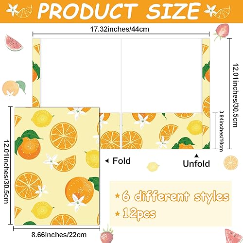 Miniatura 2 de Carpetas de archivo con diseño de frutas, coloridas carpetas de bolsillo de frutas, juego de carpetas de archivos de piña, fresa, sandía, naranja