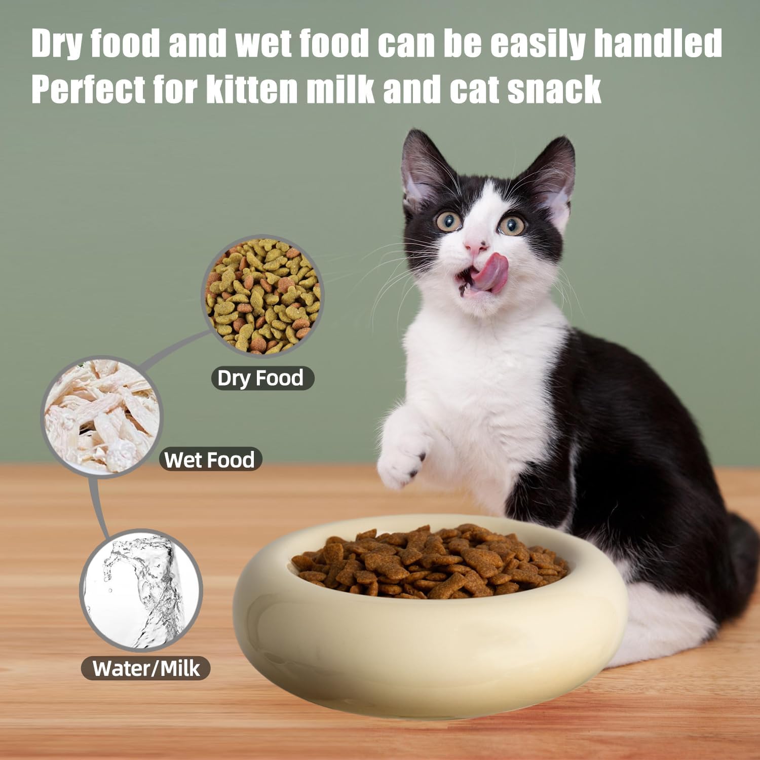 Cat Bowls,Ceramic Cat Food Bowl, Whisker Fatigue Relief Cat Bowl, Anti-Vomiting, Protect Spine, Perfect for Indoor Cats(2pc)