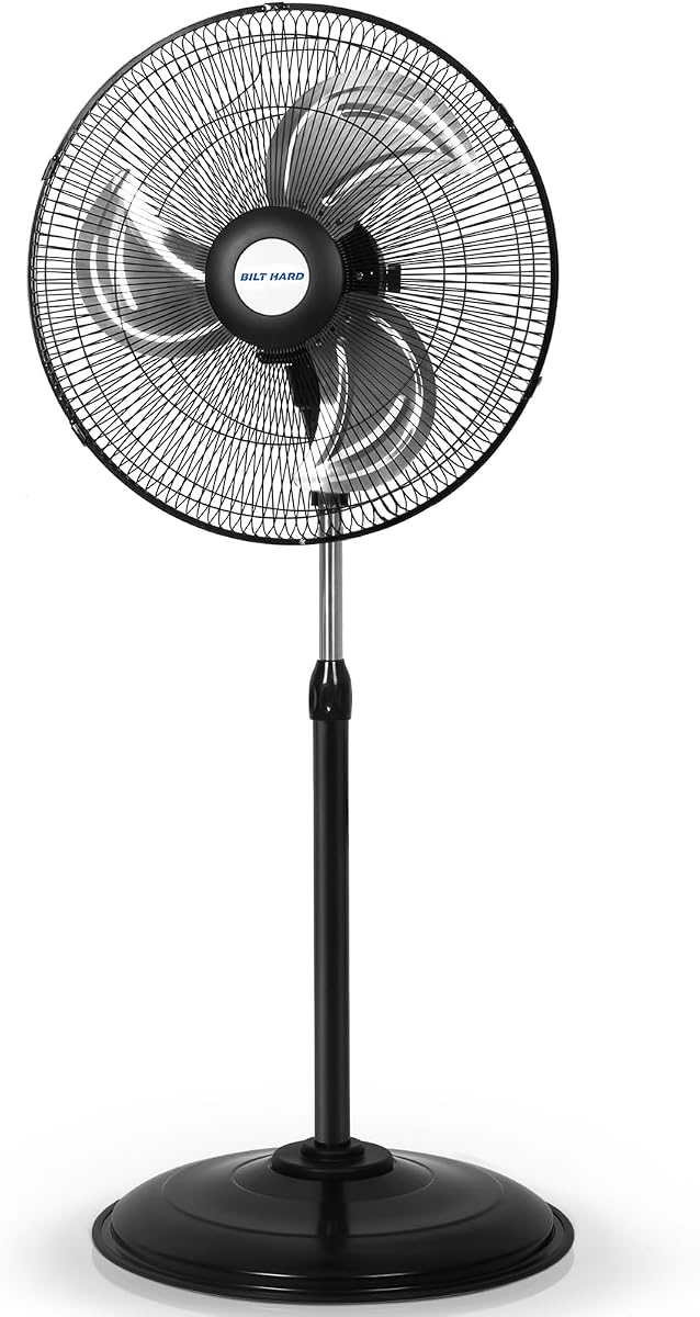 BILT HARD 3900 CFM 18" High Velocity Pedestal Oscillating Fan, 3-Speed Heavy Duty Metal Standing Shop Fan with Aluminum Blades for Commercial, Residential, and Garage, UL Listed