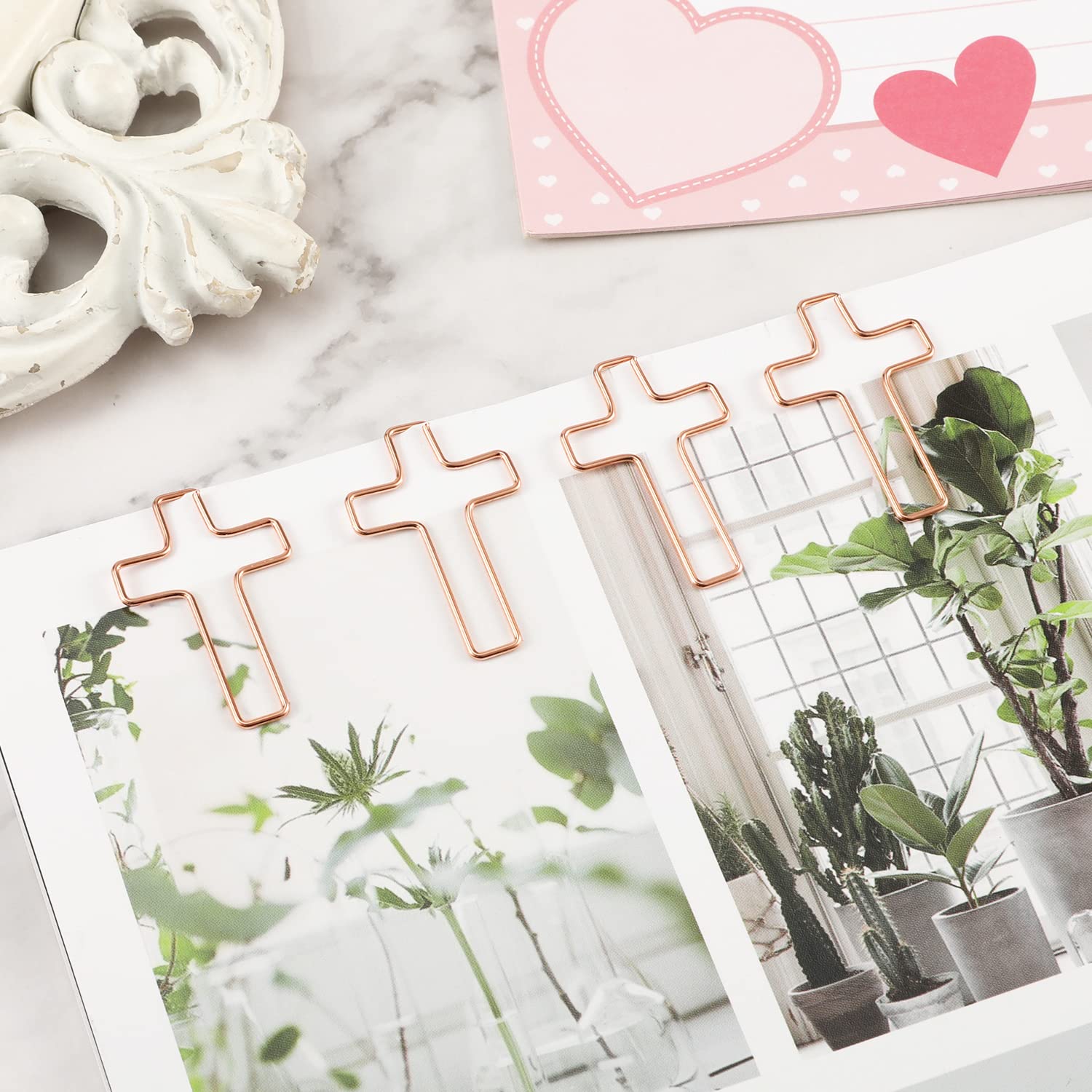 SAVITA 60 Pcs Rose Gold Metal Cross Paper Clips with Plastic Case for Christian Women Men Office School Home Teachers Staffs - Image 4