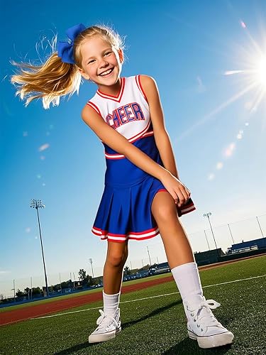 Vista 6 de GRAJTCIN Disfraz de animadora para niñas, disfraz de Halloween, uniforme de animadora de 6 a 14 años