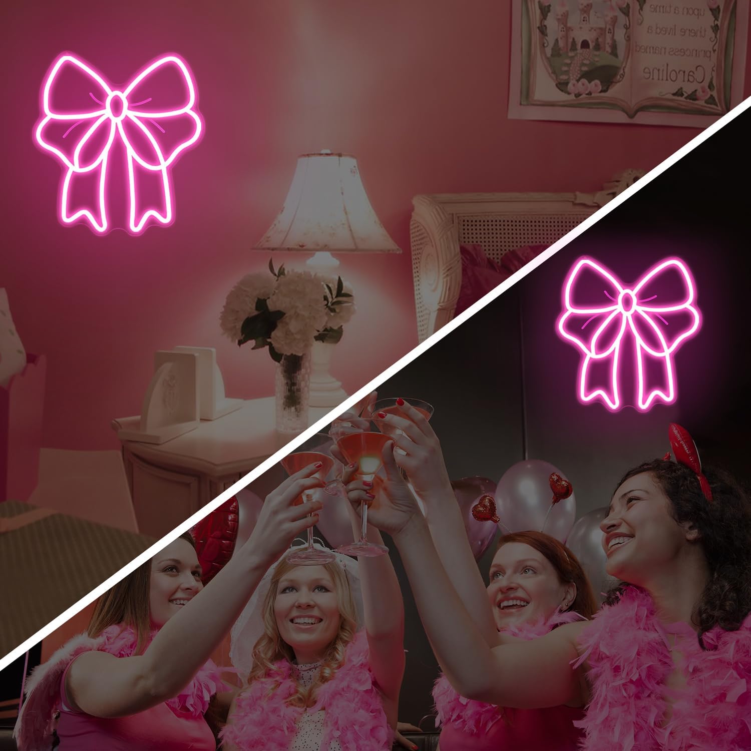 Pink Bow Neon Sign Bows Neon Lights for Bedroom Dimmable Coquette Ribbon Bow Birthday Decorations Pink Wall Art Bow Wall Decor Led Sign Gifts for Girls Party - Image 7