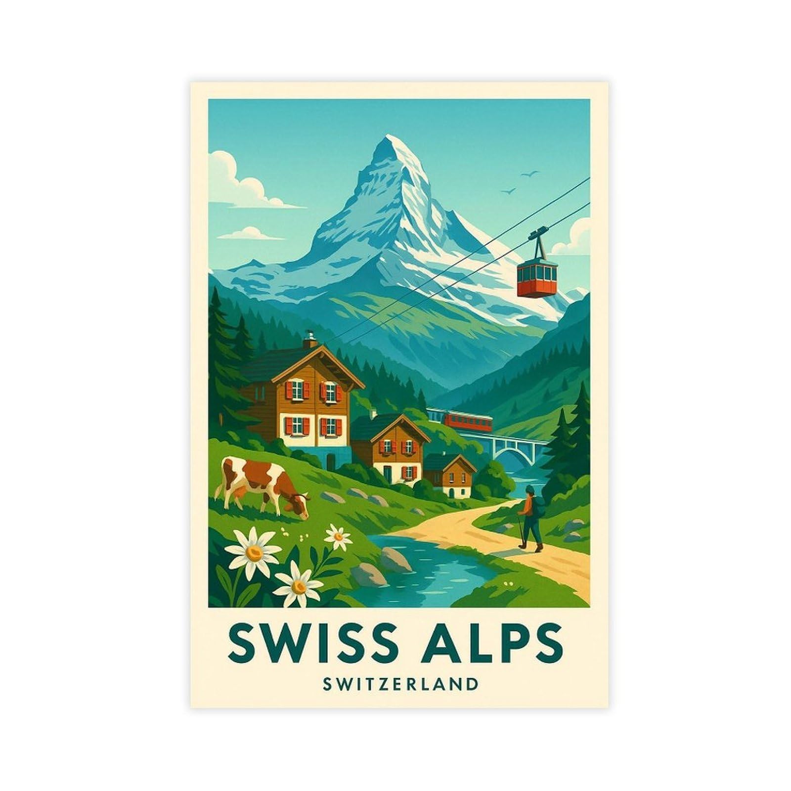 Bareronor Swiss Alps Canvas Poster for Bedroom Decor Gift