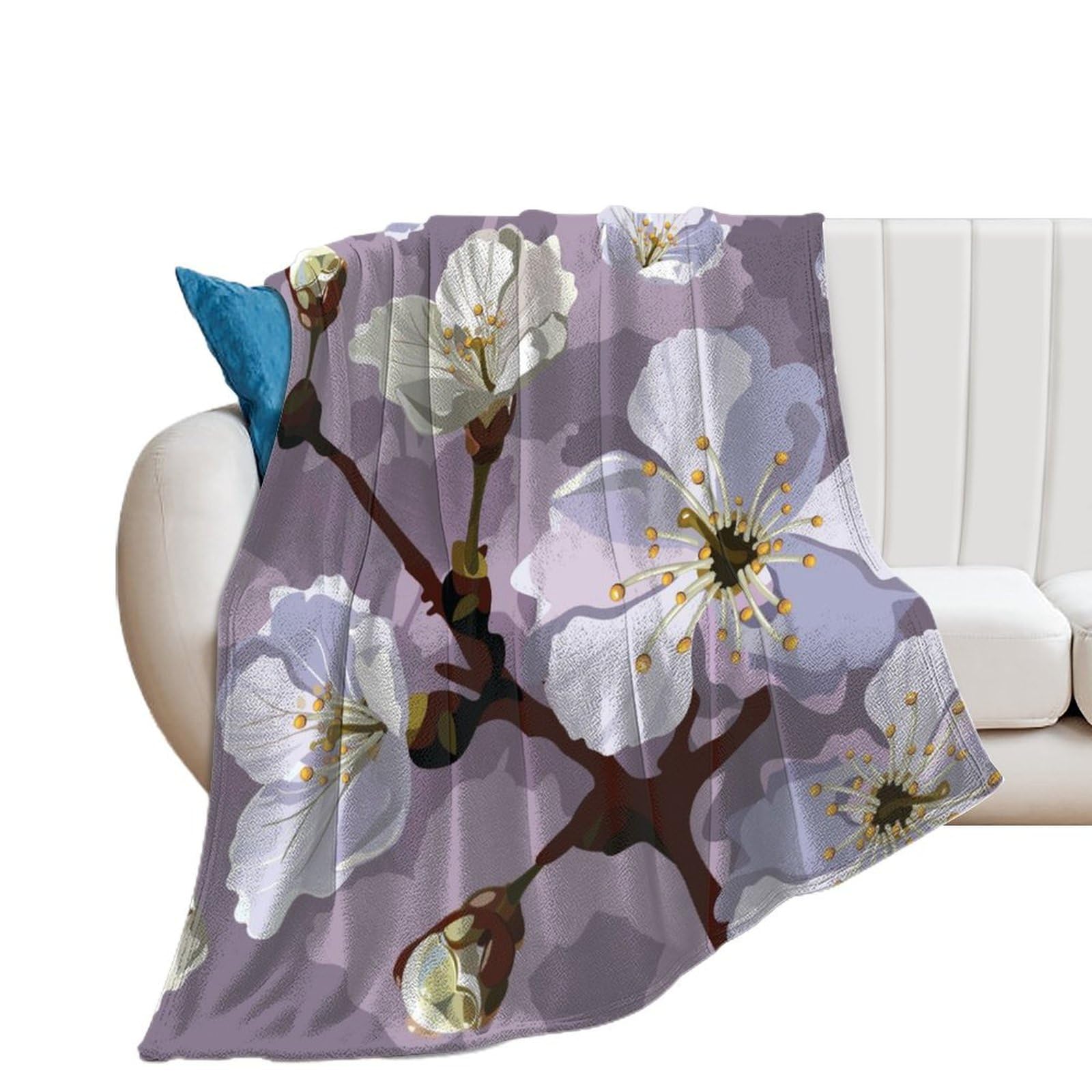 Couverture flanelle chaude et douce à motif fleur blanche thermique 100x130