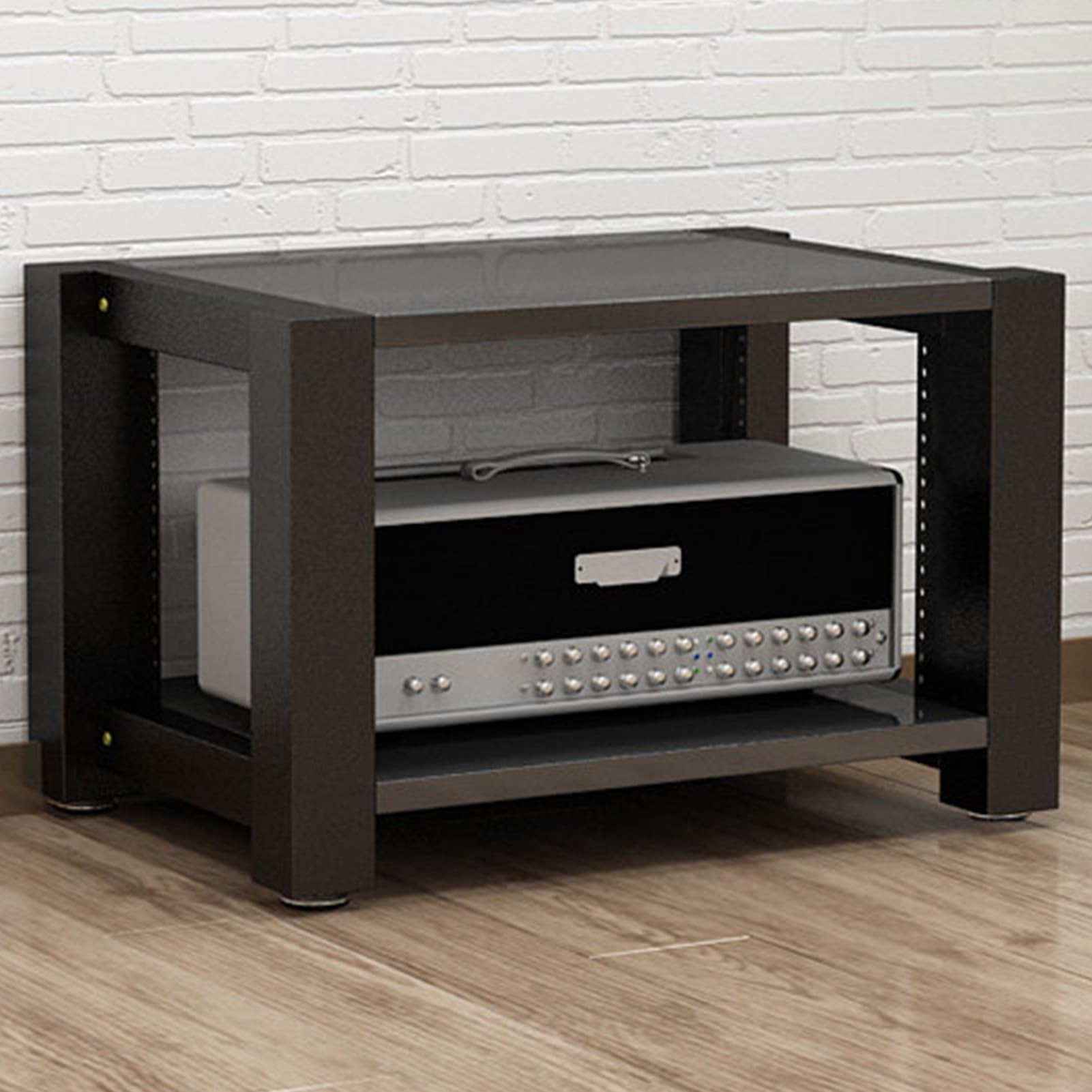 Support Multimédia AV en Bois Noir Étagère Hi-Fi Haute Densité