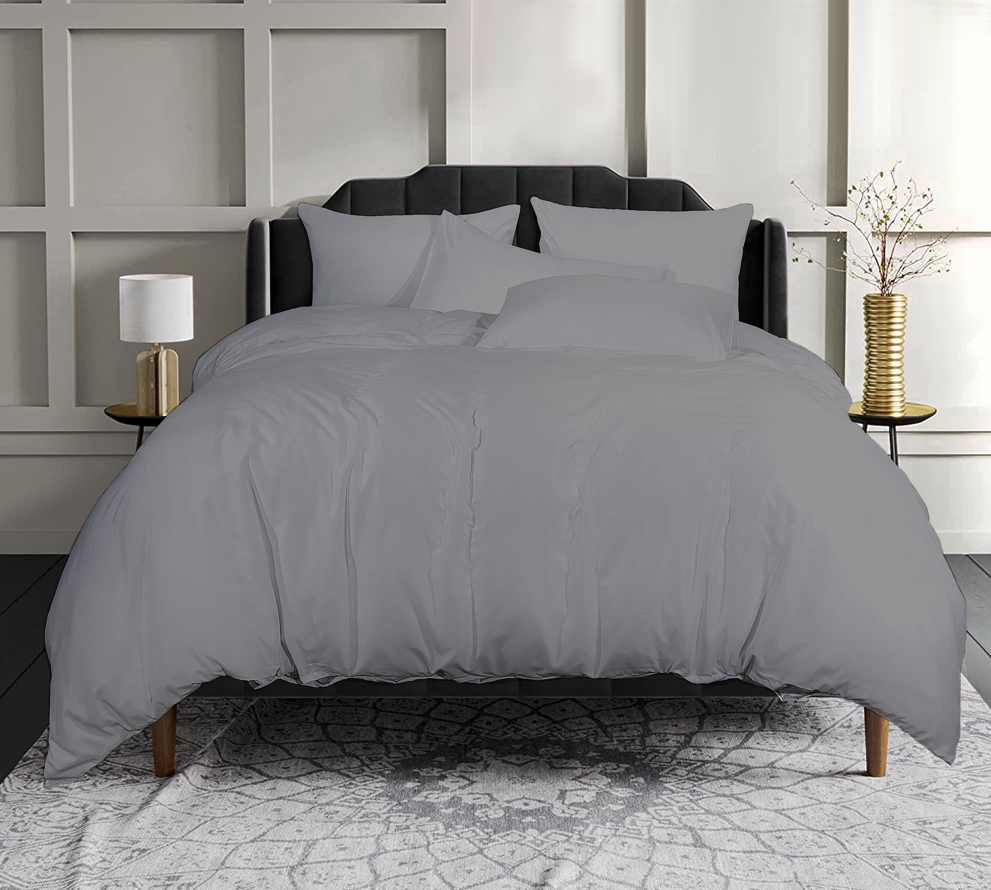 sleepdove® LUXURY EGYPTIAN COTTON 200 COUNT BEDDING SETS DUVET COVER SET (QUILT COVER WITH PILLOW CASES (Double, Grey)