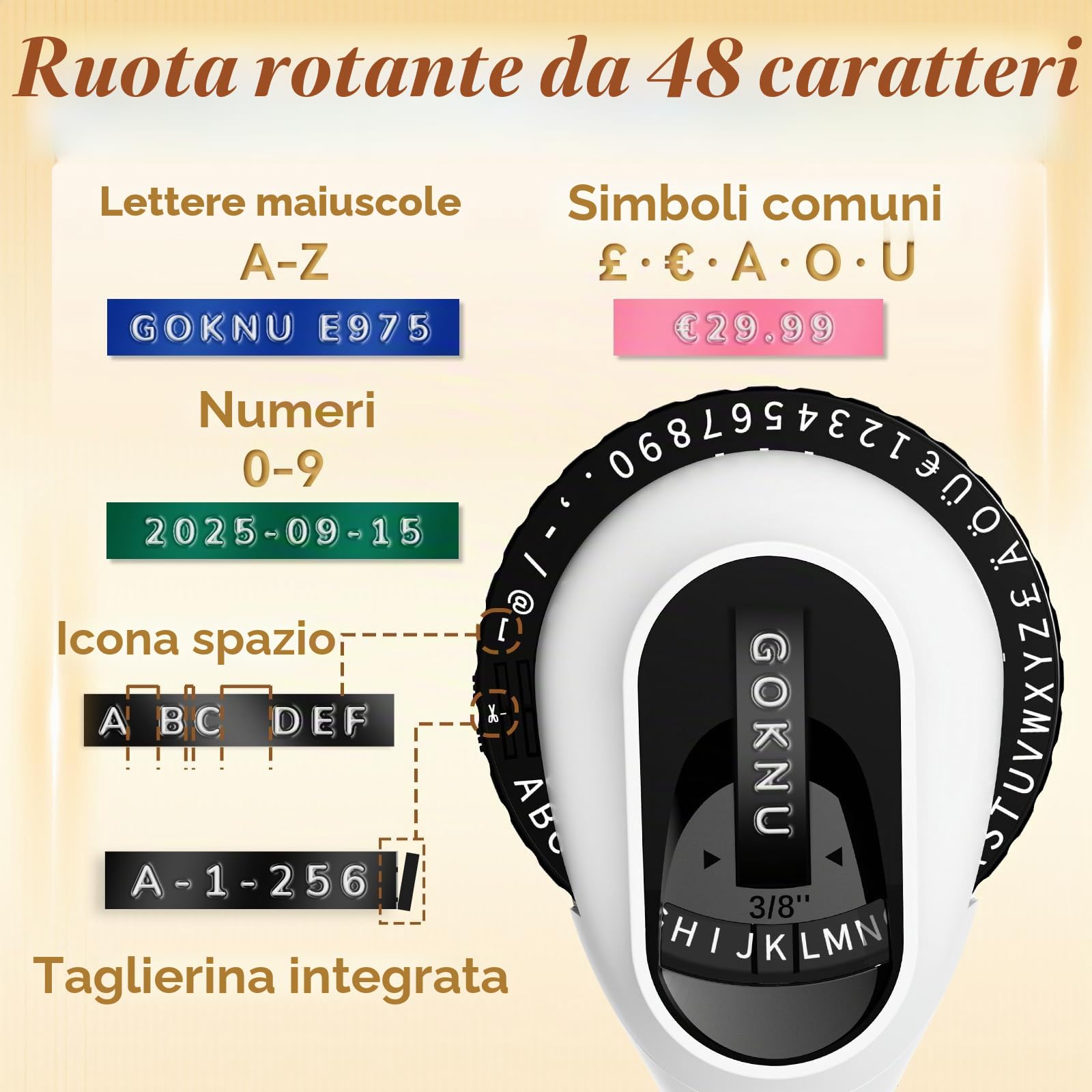 Etichettatrice a Rilievo, 3D Etichettatrice Etichette Adesive Nero, Stampante Portatile E975, Macchina da Scrivere Omega con 6 Nastro design ergonomico con rotella a scatto per uso domestico