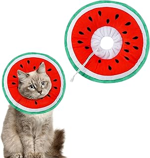 Soft Cat Recovery Collar, Comfy Head Wound Healing Protective Collar for Cat Recovery After Surgery, Adjustable Cute Neck Cone for Cats, Kitten and Puppies(Watermelon)(9.5 x 9.5 x 2 in)