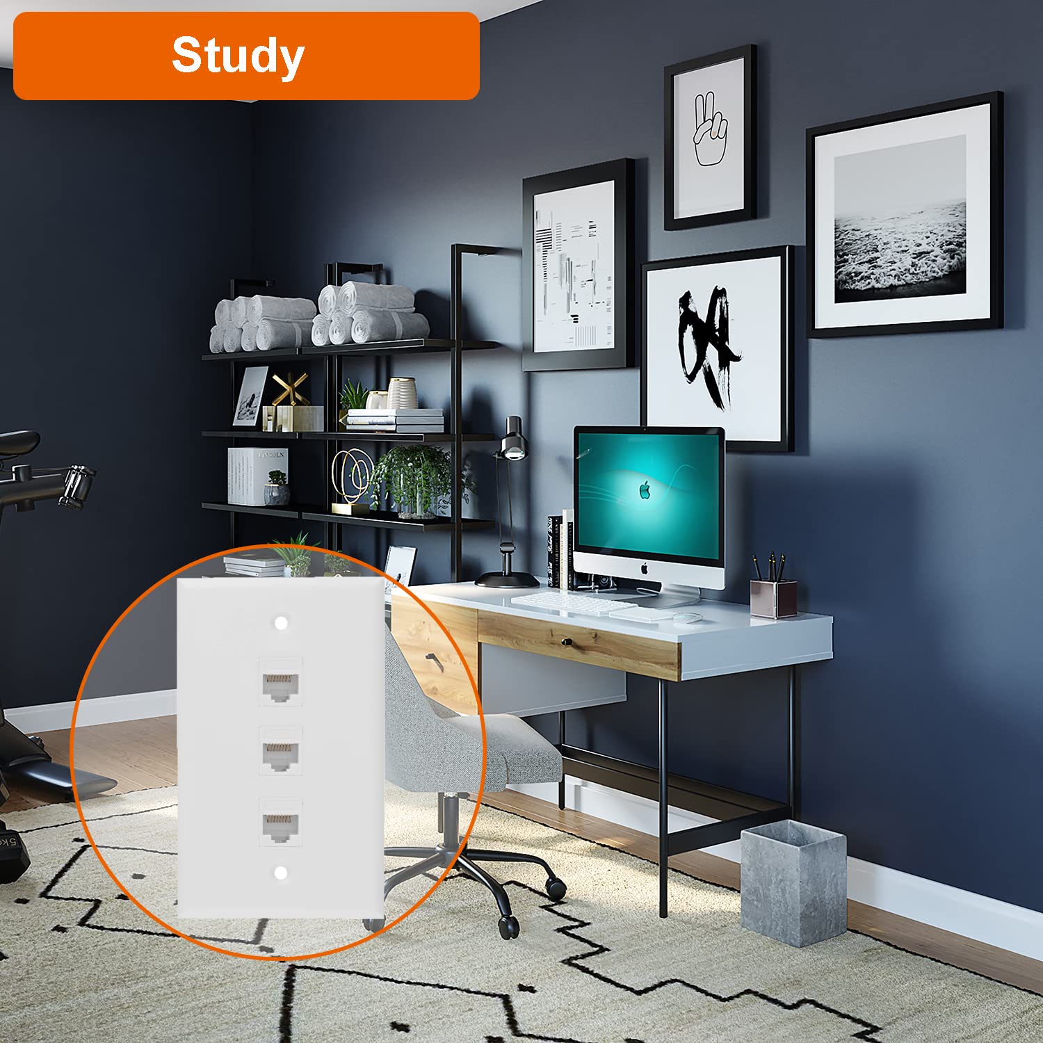 Płyta ścienna Ethernet, 3-portowy Cat6 żeński do żeńskiego gniazda ściennego RJ45 Keystone gniazdko ścienne