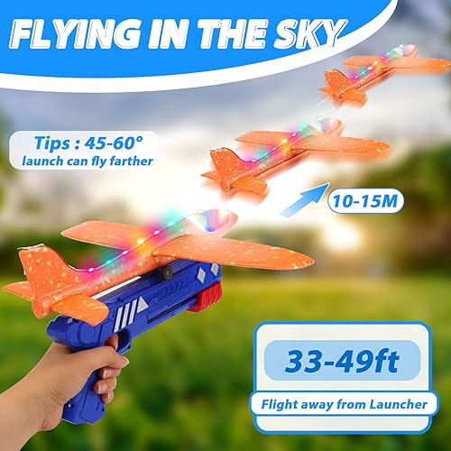 Miniatura 4 de Uniland Airplane Toy with Launcher (3 Pack), LED Foam Airplane Launcher Toy for Kids, 2 Flight Mode Airplanes Toys,Outdoor Toys for Boys Girls 6 7 8