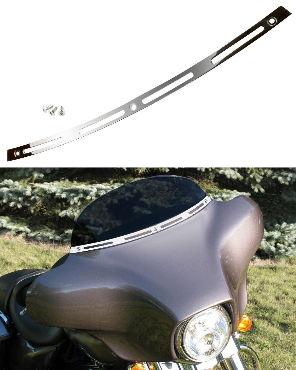 ANONEMOTO Slotted Windshield Trim Chrome Polished Stainless Windshield