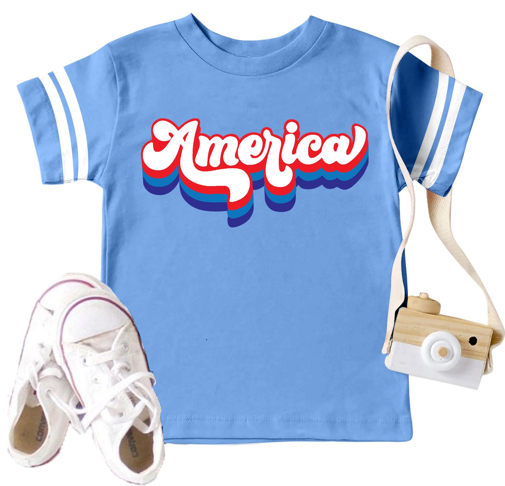 Ithalt Toddler Boys Girls American Flag Shirts 4th of July Tshirt Kids USA Patriotic Tee Independence Day Outfit(3-7y)