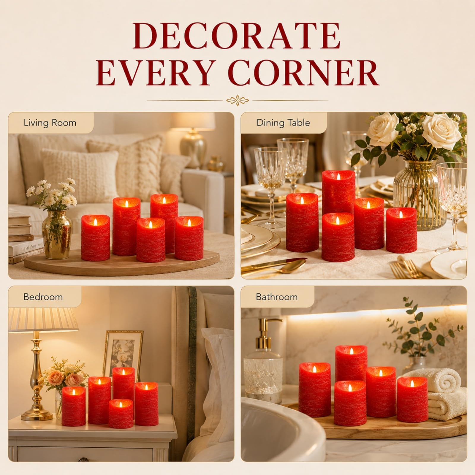 Mateju 8 Pezzi Candele LED Fiamma Oscillante con Telecomando e Timer, Candele LED Decorative a Batteria Luci Senza Fiamma Lunghe per Interni Esterni Camera da Letto Sala (Rosso)
