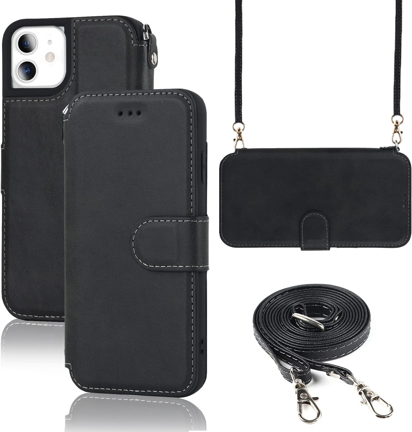 Custodia Per IPhone 11 Con Portafoglio E Cordino - Pelle PU, 6 Slot Carte, Supporto Pieghevole, Oro Rosa - Foto 4