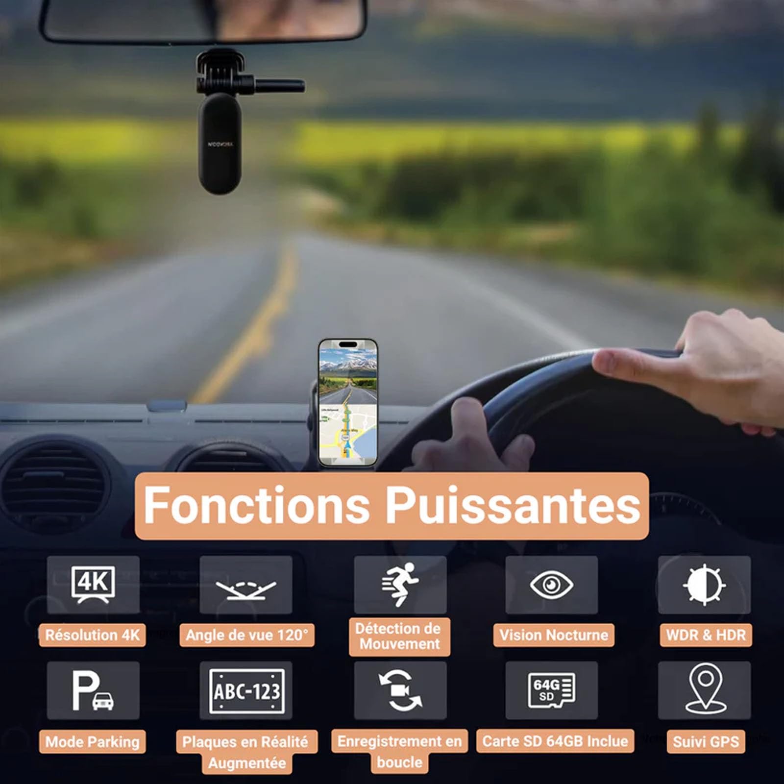 Moovora, Dashcam Intelligente, Caméra d'action Portable Au Pouce avec Enregistrement Audio Et Vidéo, étanche 4k avec Magnétique Et Clip à 360° pour Le Vélo, Underwater, Sports(Black-4k)