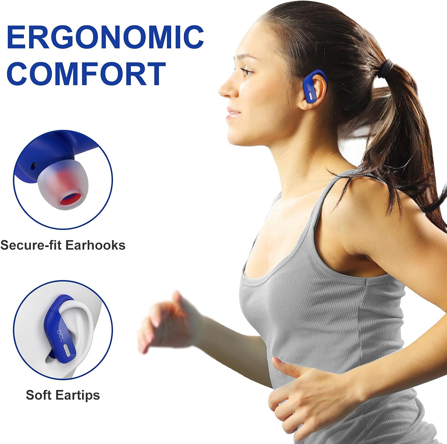 Wireless Earbuds occiam Bluetooth Headphones 48H Play Back Earphones in Ear Waterproof with Microphone LED Display for Sports Running Workout Blue : Electronics