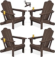 Vista 31 de KINGYES Juego de 2 sillas Adirondack de HDPE con respaldo ajustable plegable, color blanco