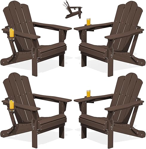 Miniatura 31 de KINGYES Juego de 2 sillas Adirondack de HDPE con respaldo ajustable plegable, color blanco