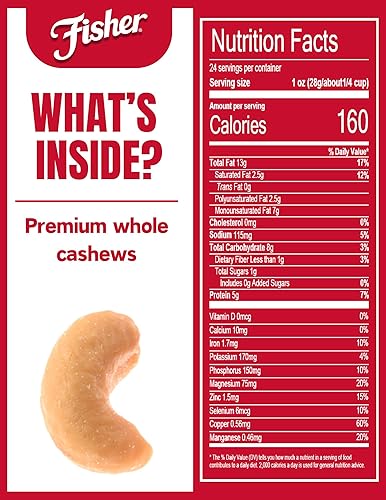 Miniatura 2 de Fisher Snacks de anacardos enteros de primera calidad 24 onzas tostados con sal marina sin colores ni sabores artificiales