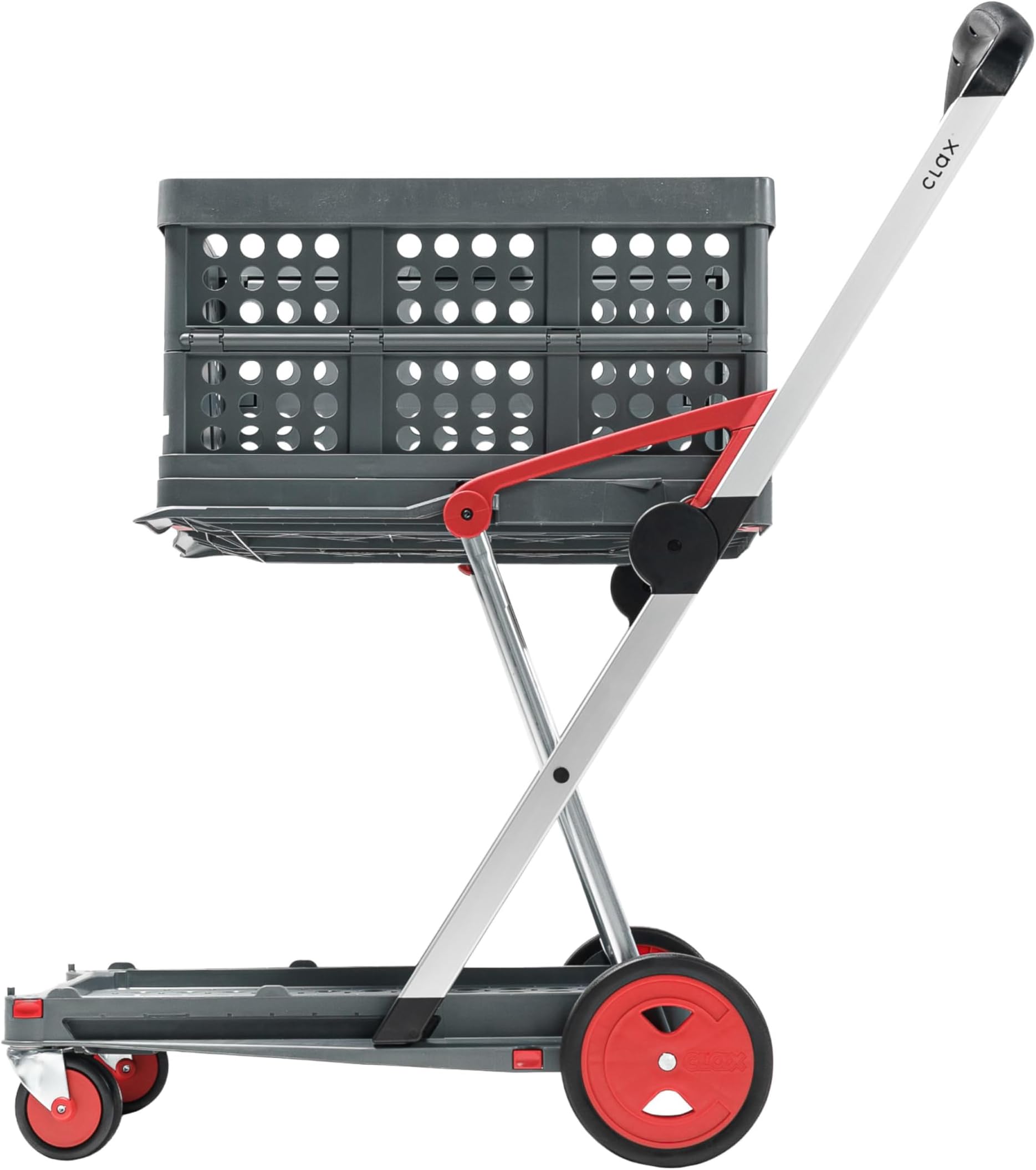 CLAX® The Original | Made in Germany | Multi use Functional Collapsible Carts | Mobile Folding Trolley | Shopping Cart with Storage Crate (Red)