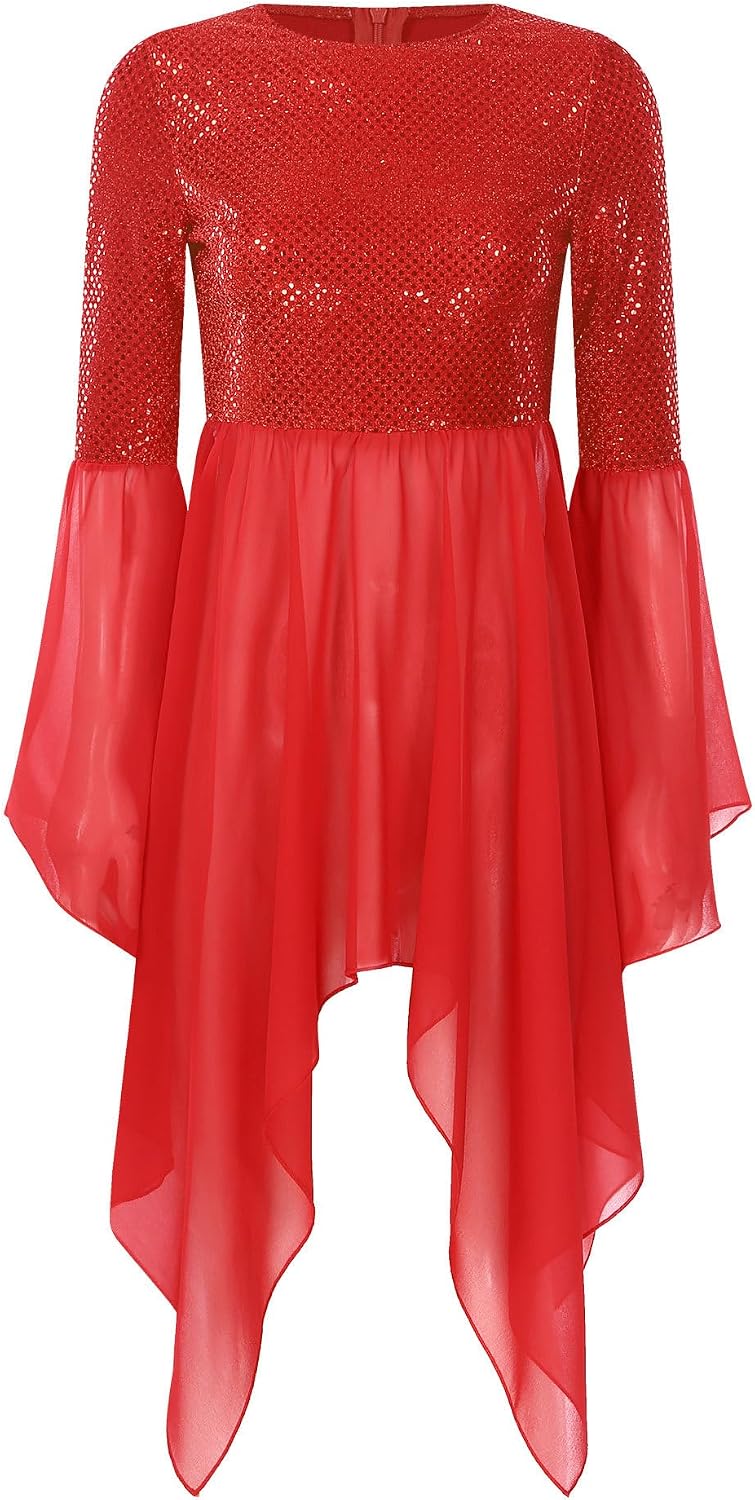 Praise Dance Dress for Women Sequin Irregular Lyrical Dance Dress Liturgical Dancewear Church Tunic
