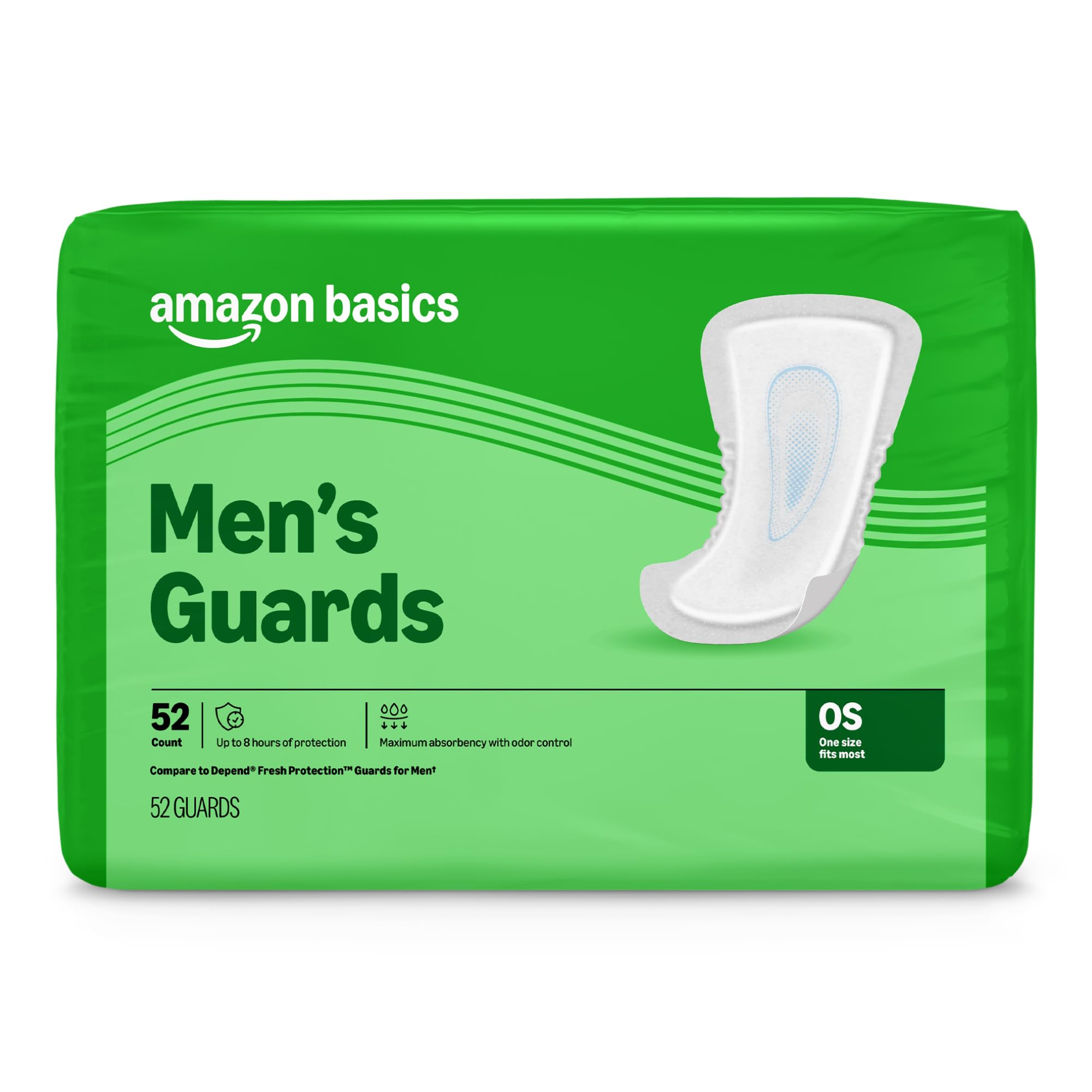 Photo 1 of Amazon Basics Men's Incontinence Guards, Maximum Absorbency, 52 Count, (1 Pack of 52), Packaging May Vary