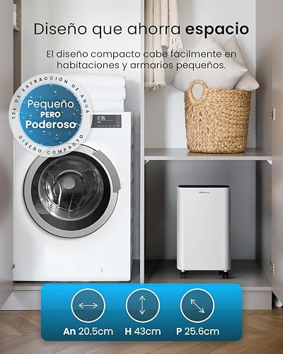 Pro Breeze Déshumidificateur d'Air Électrique 12L/jour avec Compresseur, Anti Moisissure Noire, Absorbeur d'Humidité Auto, Sèche-linge, Portable, Silencieux, Minuterie 24h, Pièces jusqu'à 20m² - 9