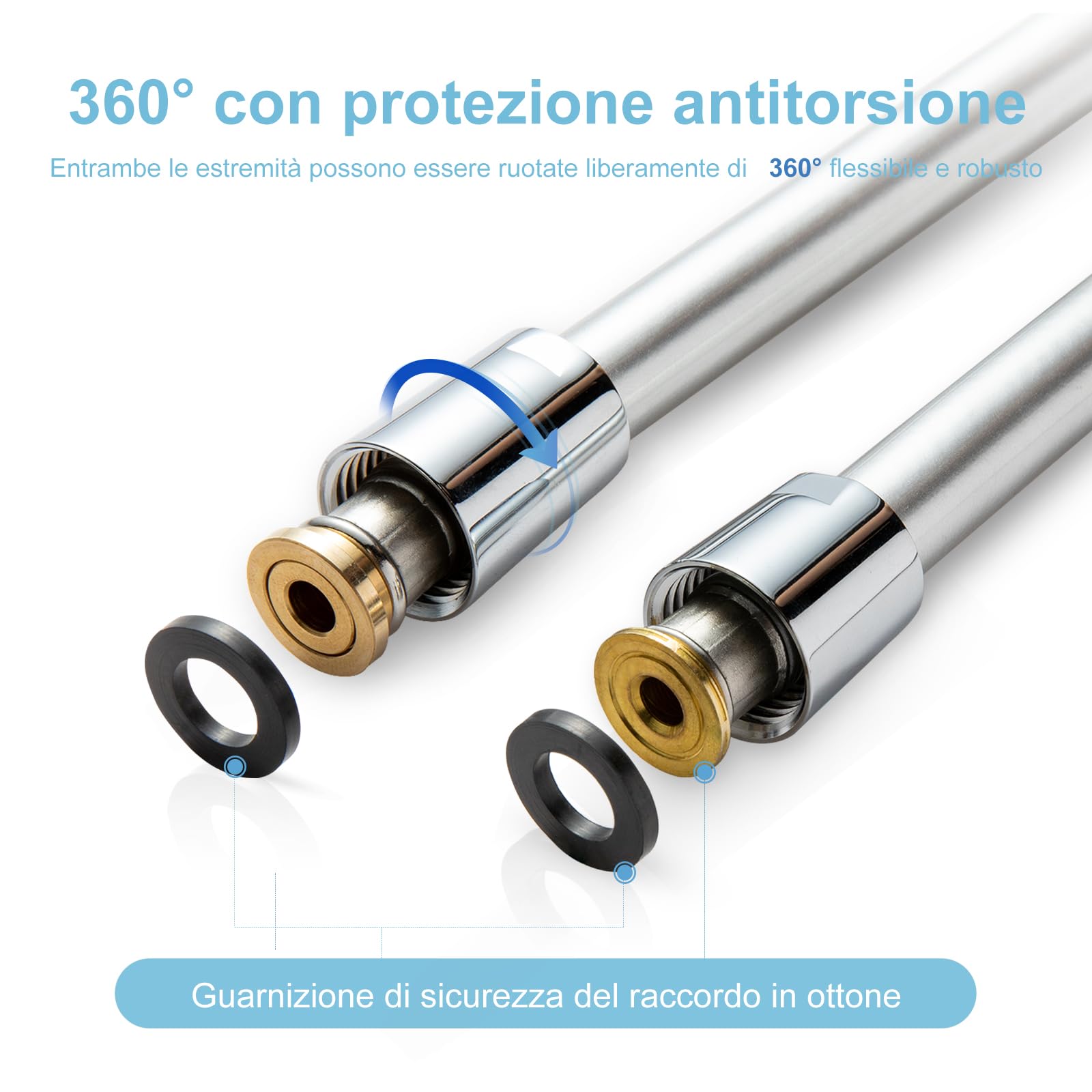 OFFO Tubo Doccia 2.5 m, con Protezione Antitorsione, Flessibile Doccia in PVC, Tubo Doccia Flessibile Alta Pressione di Ricambio, per Rubinetti del Bagno, Argento