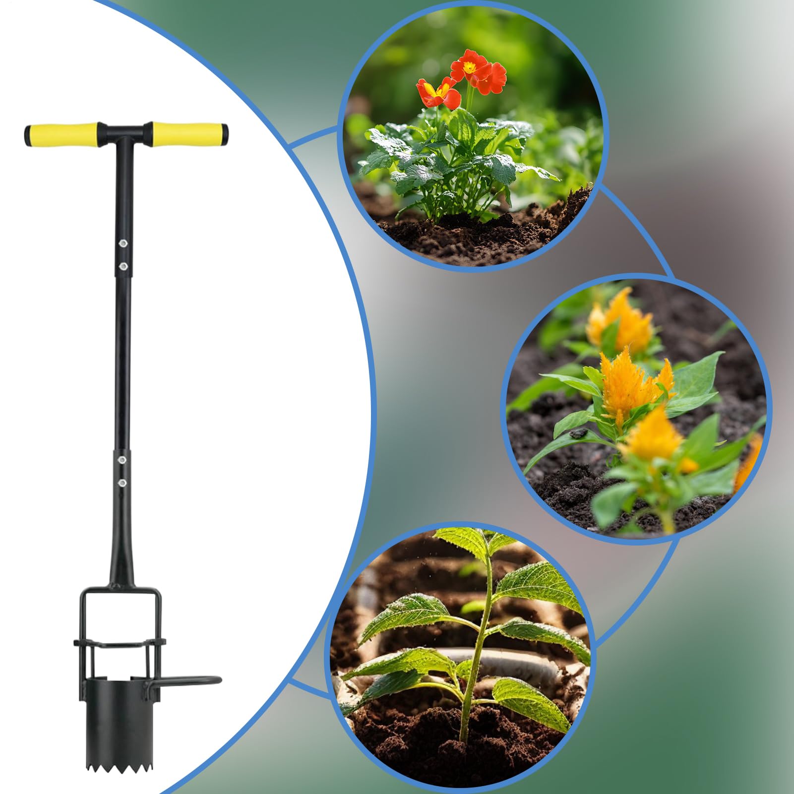 Herramienta para Plantar Bulbos De Jardín - Extractor De Césped con Palas,Cavador Multiusos De Acero Ergonómico para Trasplante De Plántulas, Airear Suelo Y Siembra Precisión