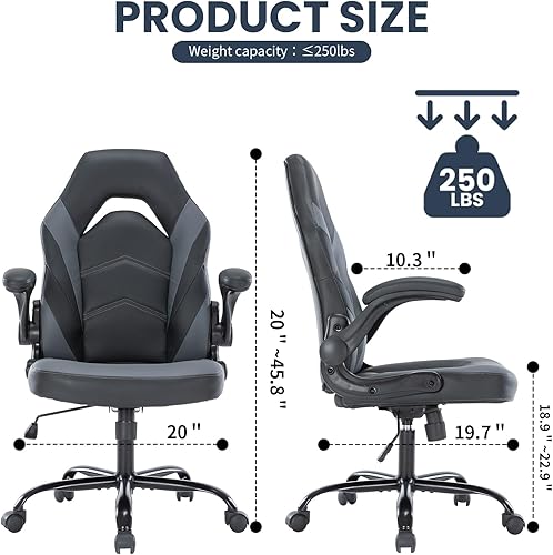 Miniatura 3 de Silla de juegos de computadora con respaldo alto, asiento de oficina ergonómico con reposabrazos abatible, silla de videojuegos con ruedas para