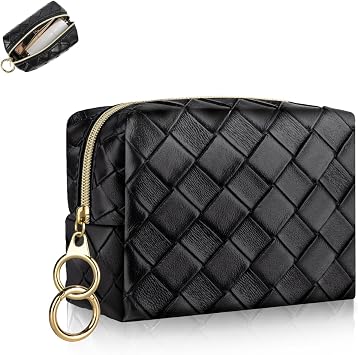 10 x 8 x 6 cm mini make-up bag small cosmetic bag for handbag women's make-up bag black mini toiletry bag PU leather waterproof for make-up accessories organiser purse (small checked)