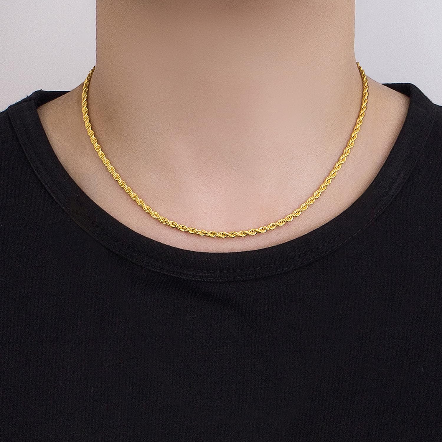 Dankadi Collana a corda fine 3 mm per ciondolo in argento 925, catena intrecciata a maglia, placcata oro 16-30" (40-76 cm), design italiano, regalo per festa di compleanno per uomo e donna