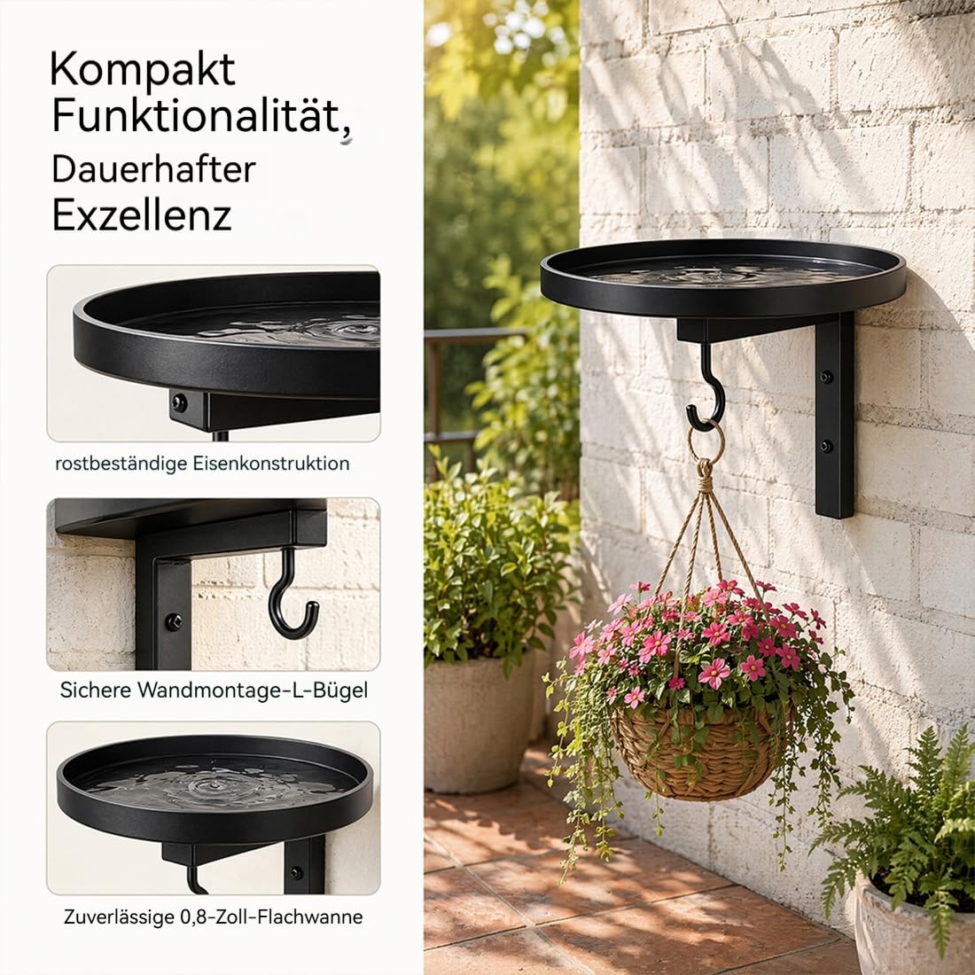 Vogeltränke Zum Aufhängen, Vogeltränke Metall mit Futterhaken, Vogelfutterstation Zum Aufhängen,Birds Water Bowl, Tray Birdbath for Garden Balcony Deck Patio Decor (3PCS)