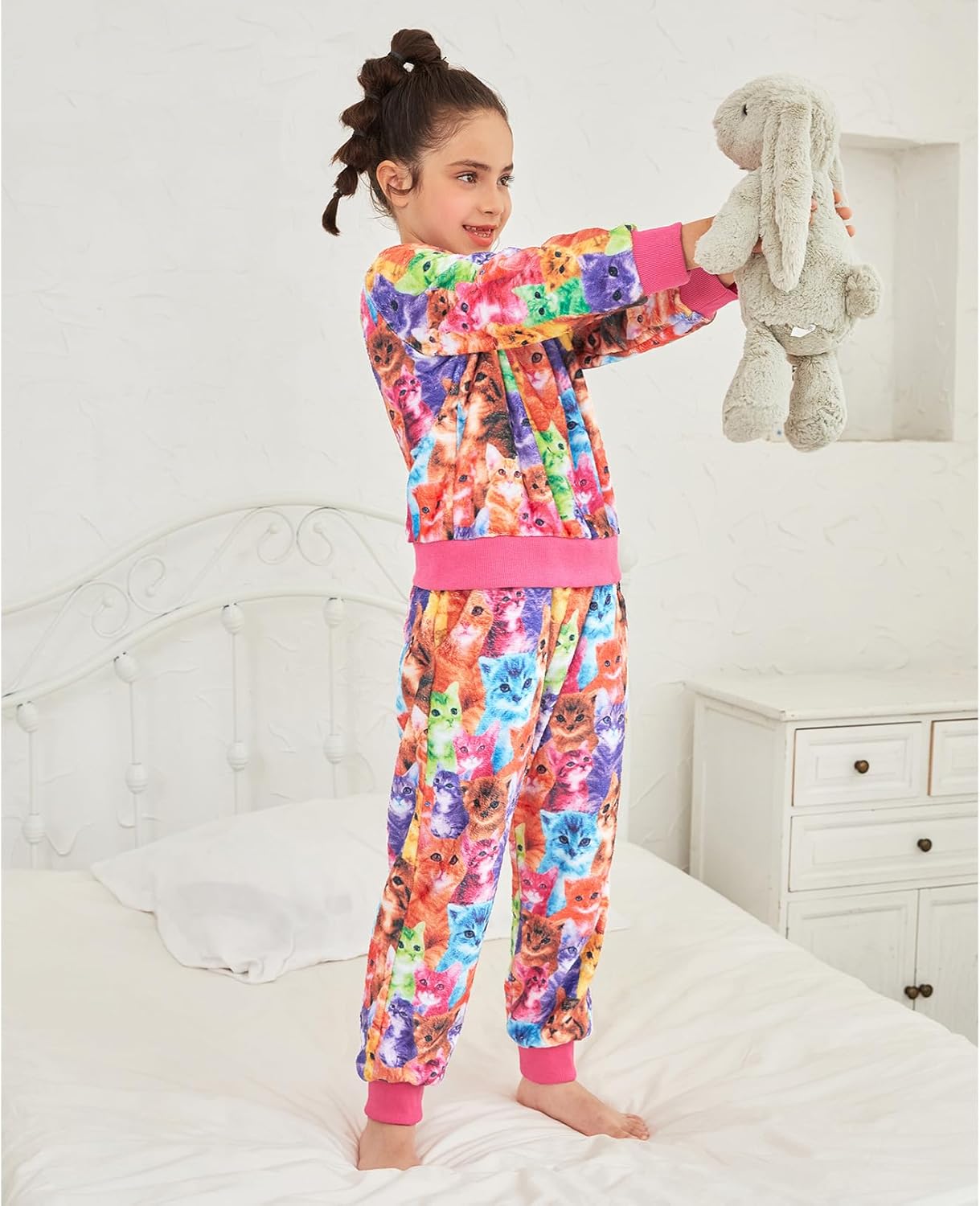 QPANCY Girls Pjs Set Two Piece Fleece Pajamas kids Fall Winter Long Sleeve pajamas Loungewear - Image 4
