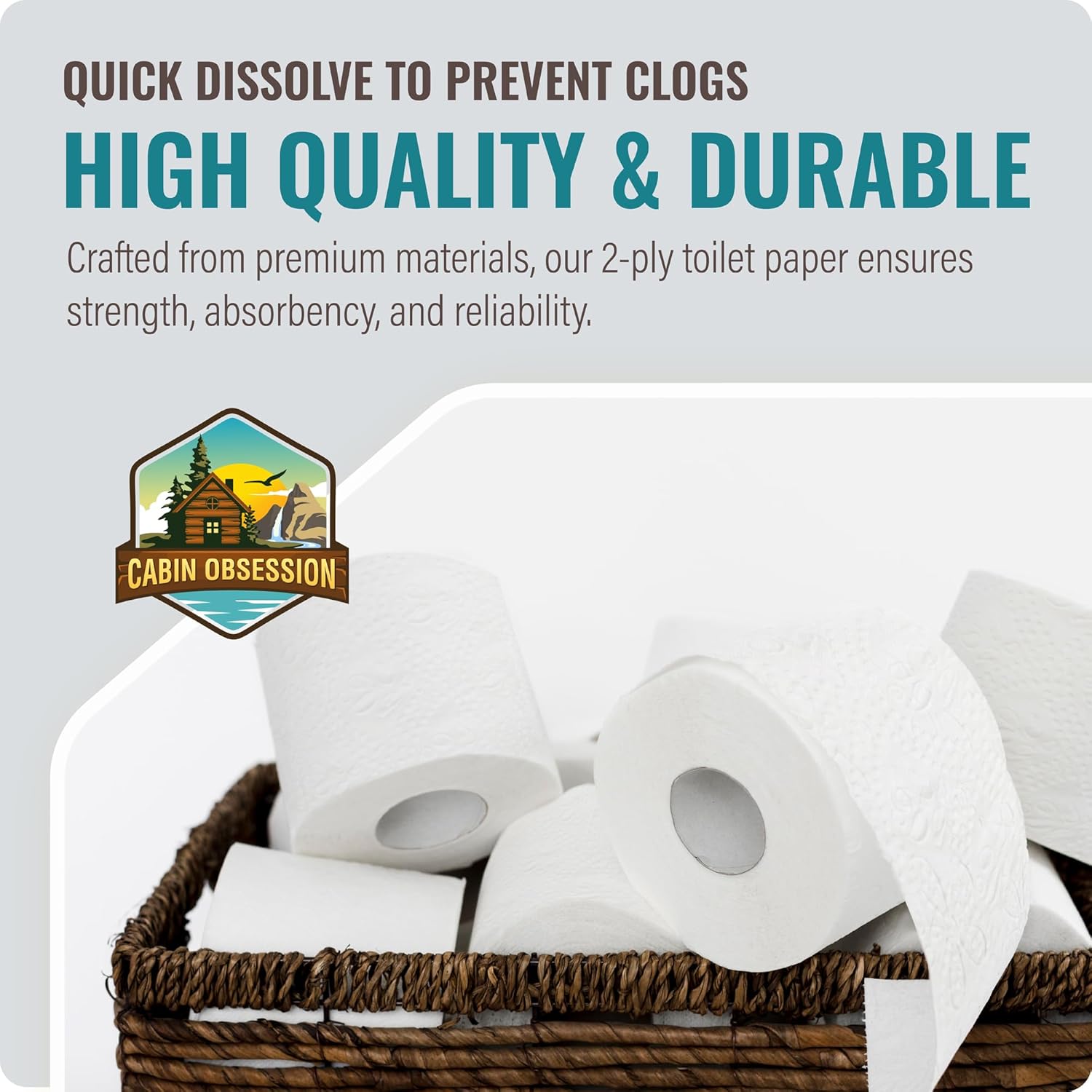 RV Toilet Paper - 12 Pack Septic Safe Toilet Paper 2-Ply Quick Dissolving Camper Tissue Paper Septic Safe to Prevent Clogs - Perfect for Automotive RVs, Septic Tank Systems, Boats, and Camping