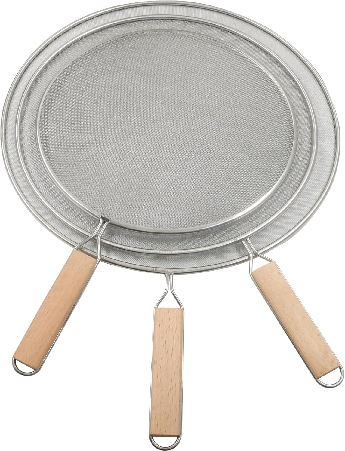 3Pcs 9.44"、10.8" and 12.5" Stainless Steel Splatter Screen Splatter Guard with Handle, Ultra Fine Mesh Cooking Protector for Frying Cooking/Kitchen Use