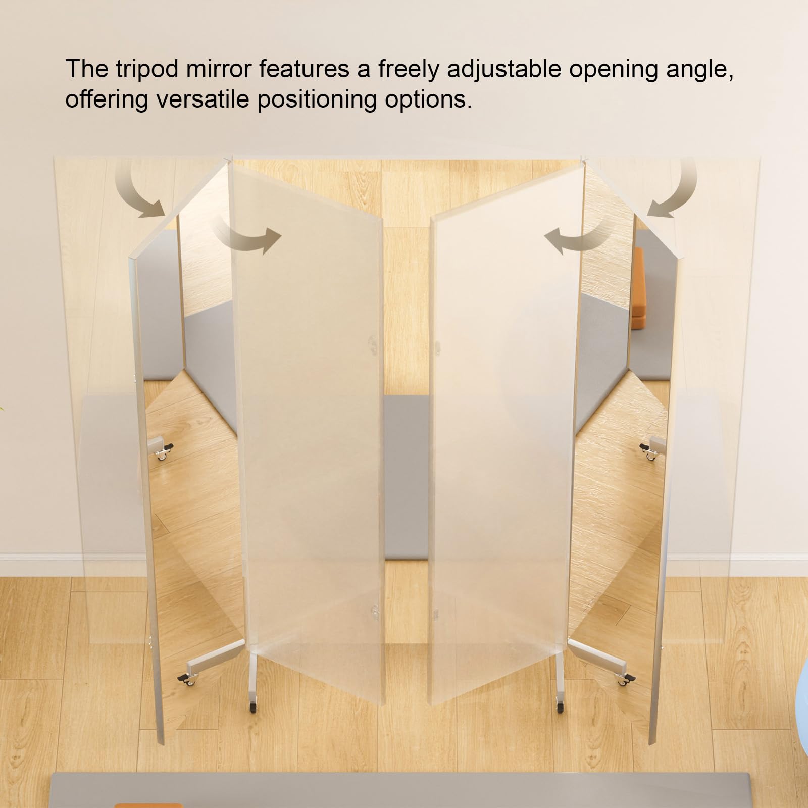 brisafe 180 x 190cm Ganzkörperspiegel, Dreifach Faltbarer Standspiegel auf Rollen, 3 Wege große Spiegel Unzerbrechlicher Fitness Tanzspiegel für uhause, Fitnessraum Studio, Schlafzimmer, Weiß