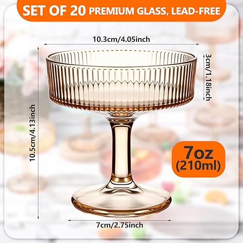 Miniatura 3 de 20 vasos de Martini vintage acanalados de 7 onzas, copas de Martini de champán, cristalería clásica de cóctel, cristalería acanalada reutilizable