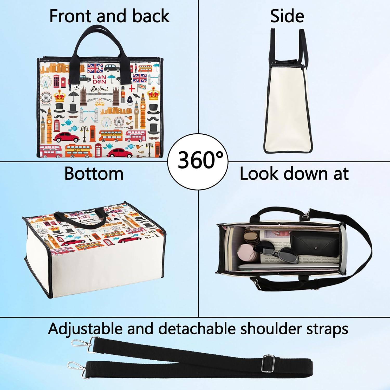 LEVLO London Travel Gift British Theme Cosmetic Bag England Souvenir Gift United Kingdom Make Up Zipper Pouch Bag (London LT)