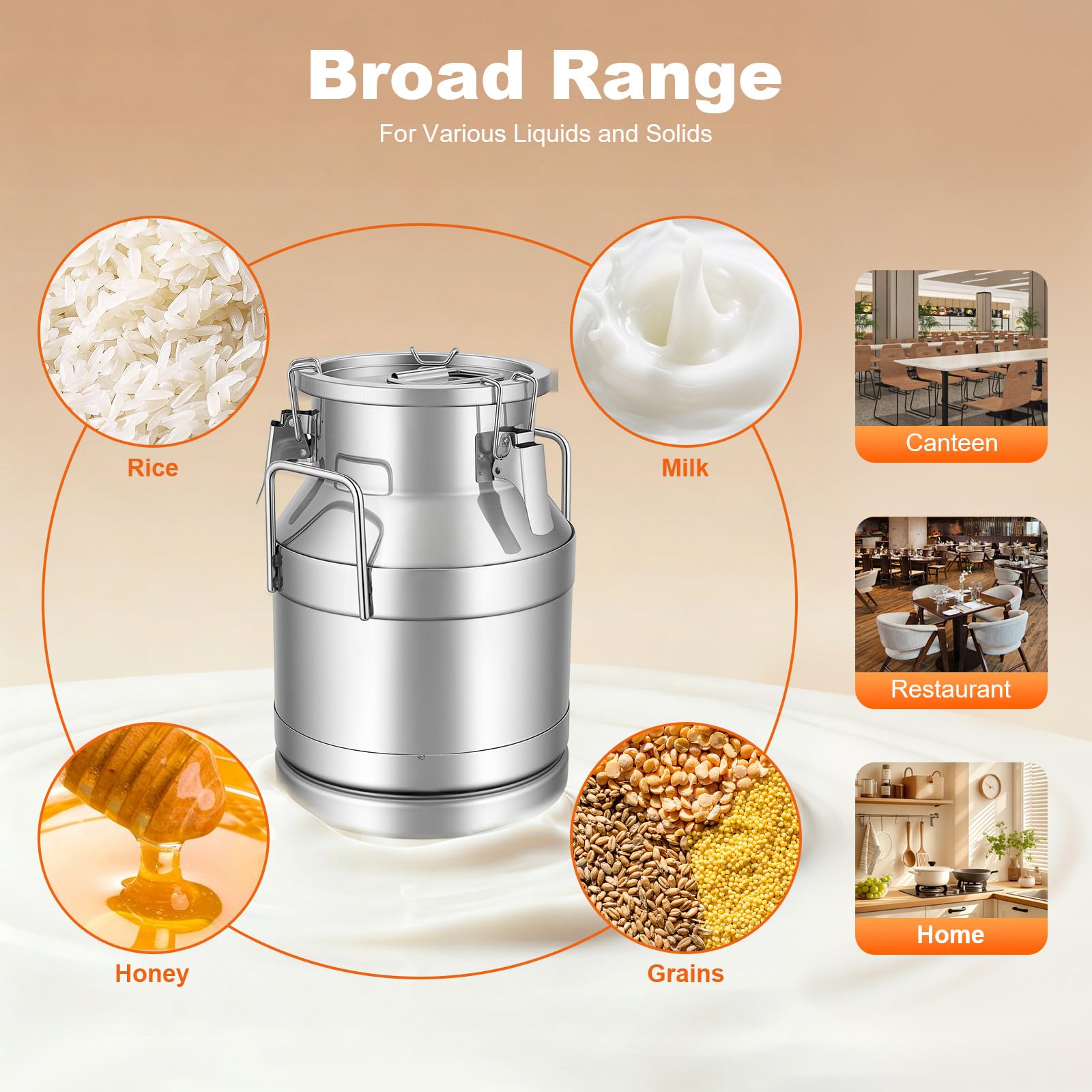 Jarra de leche de acero inoxidable de 10 litros con tapa y asa para guardar arroz, té, hierbas, vinagre, leche, agua, miel