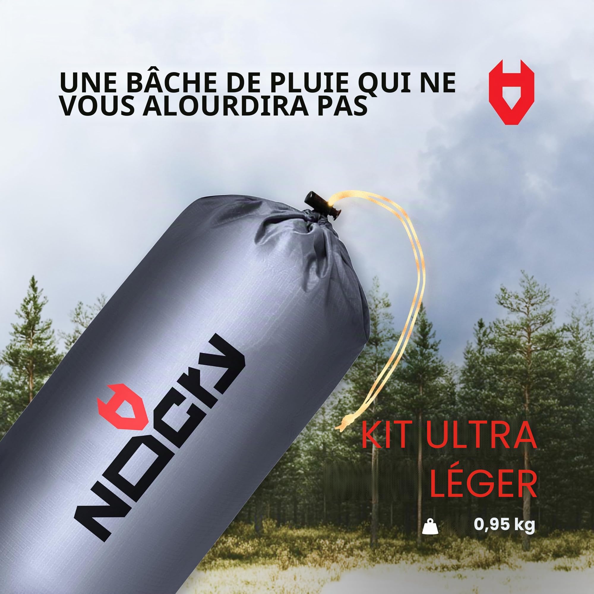 Rain Fly by NoCry Bâche de Tente Ultra légère 100% imperméable à l'eau 3,65 x 3 m Idéal comme bâche de randonnée ou bâche pour hamac Plusieurs Couleurs Disponibles avec Bracelet de Survie Gris