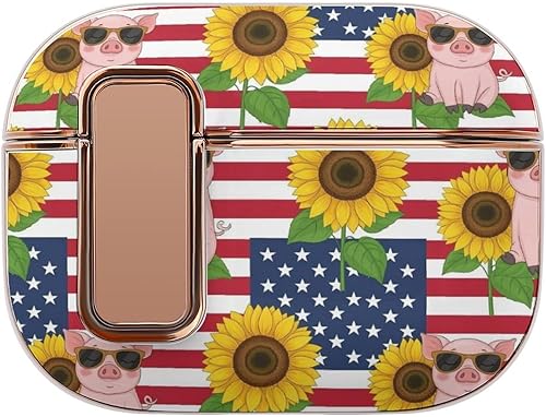 Headphone Cases Cover Compatible with Airpods Pro 2 Case American Sunflower Flag Pig, Full Protective Plastic Accessories with Lock