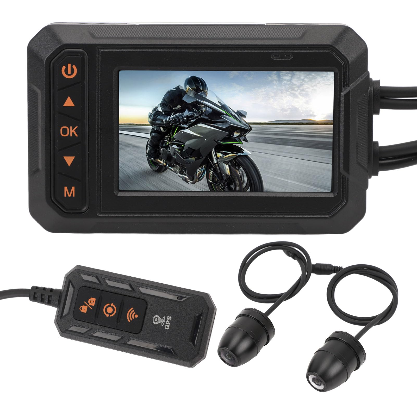 Motocyklowa kamera na deskę rozdzielczą Podwójny obiektyw szerokokątny 150° Rejestrator jazdy 3-calowy ekran IPS Wodoodporna kamera IP67 Monitor wideo Full HD do motocykli