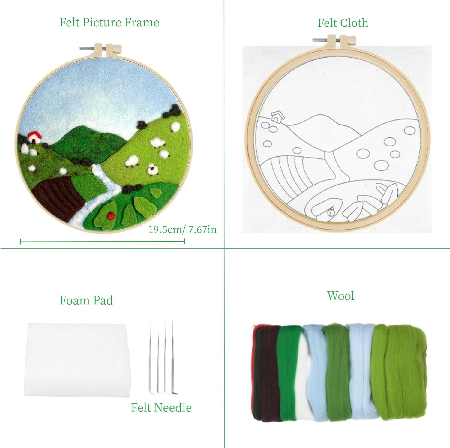 Hilsayum Needle Felting Landscape Kit Painting Making Set Needle Felt Starter Set Wool Felt Painting Kit for Living Room Room Wall Hanging Decoration (Stream and Sheep)