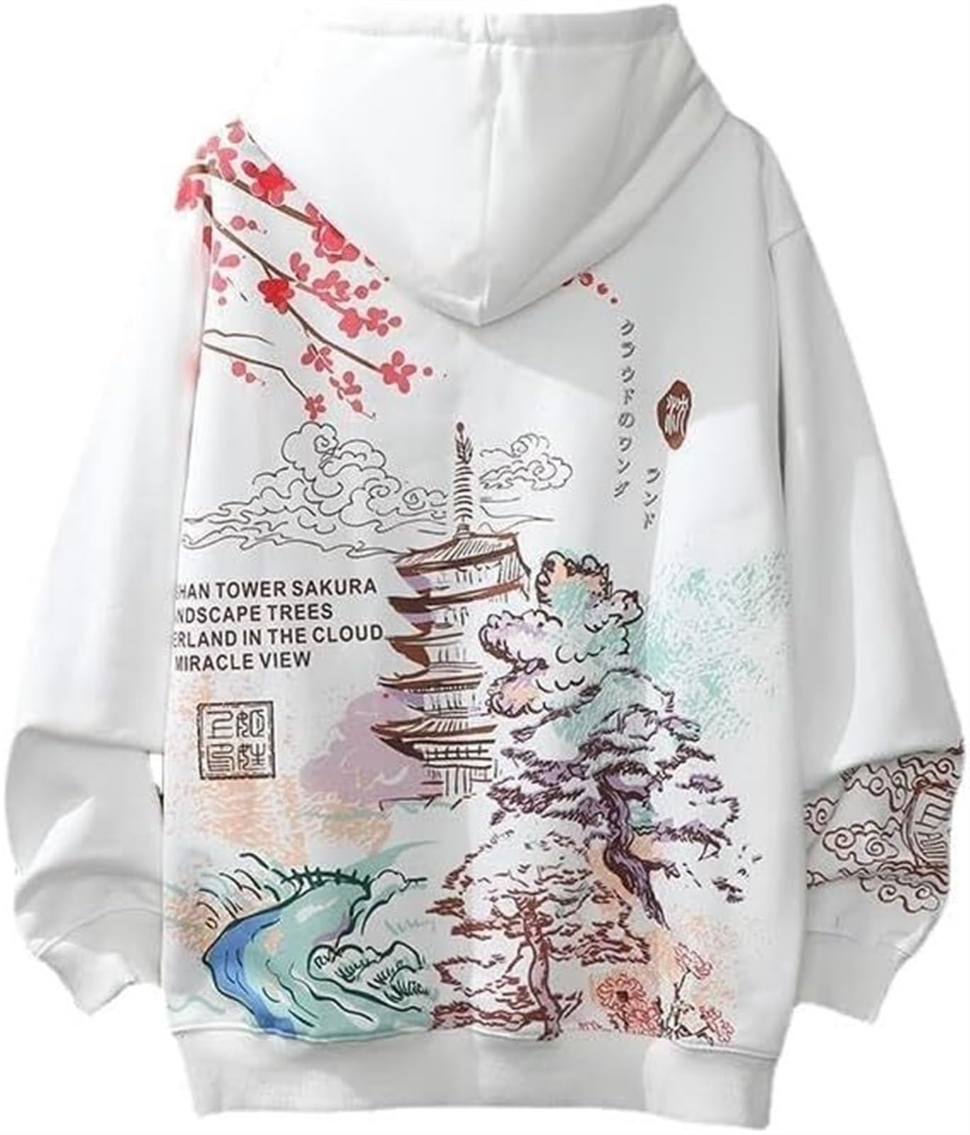 Yanrose Unisex White Graphic Hoodies For Women Fairy Grunge Sakura Anime Hoodie Harajuku Y2k Hoodies Kawaii Cute Baggy Hoodie Long Sleeve Sweatshirt Kawaii Clothes (Color : Size : 3XL)